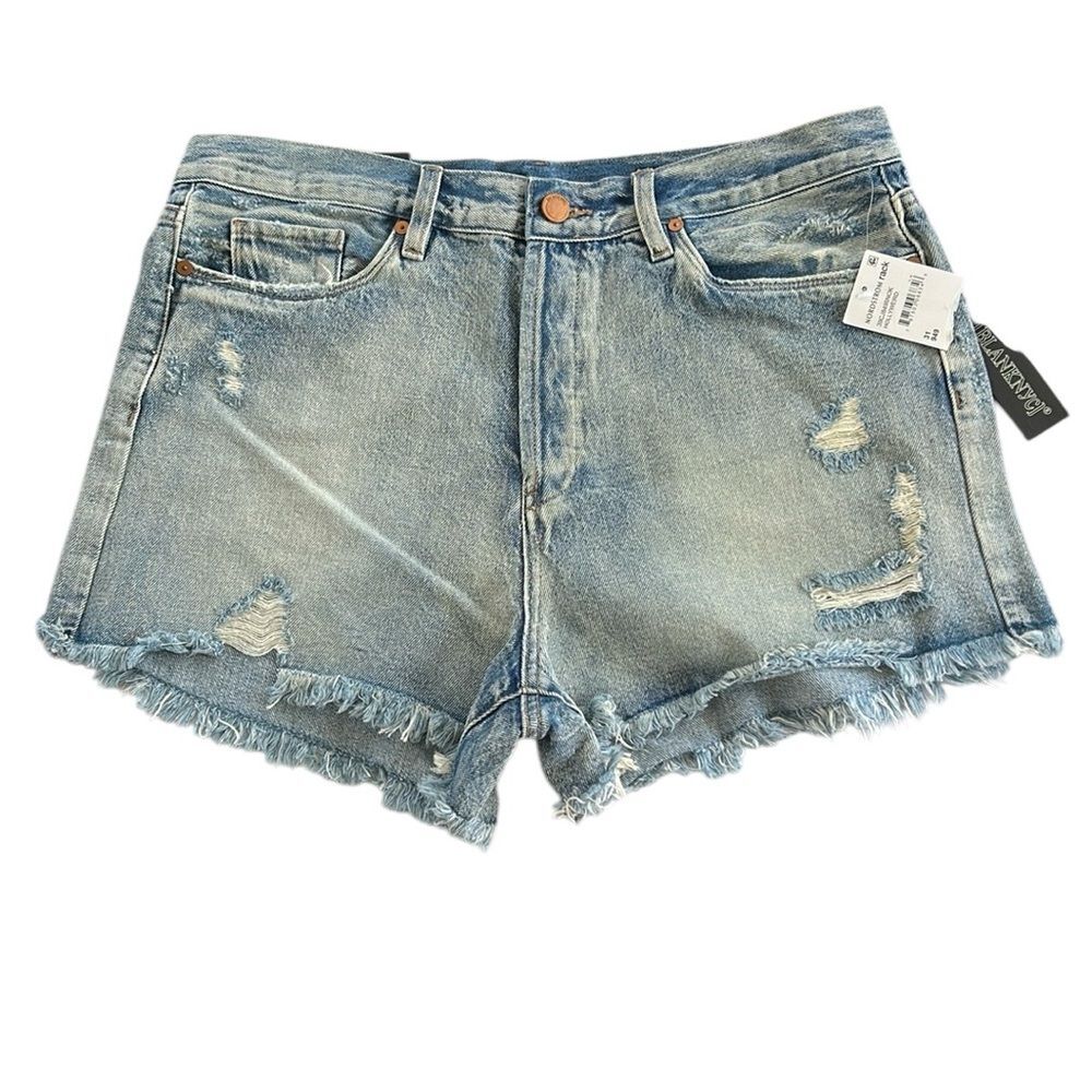Blank NYC Distressed High Rise Button Fly Denim Shorts Hollyweird 31 NWT